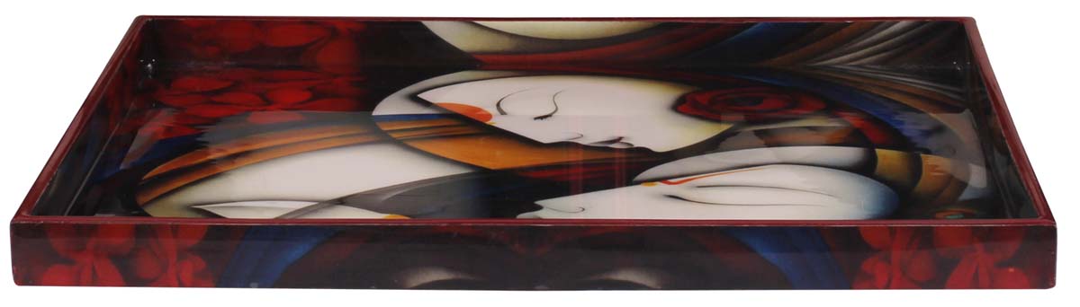 16” Hand-Crafted Serving Tray in MDF - Multicolored - Decorative Tray with Meditating Indian Faces Enamelled Art - Classic Serve-Ware / Decor / Gifts from India - Buy in Bulk Wholesale